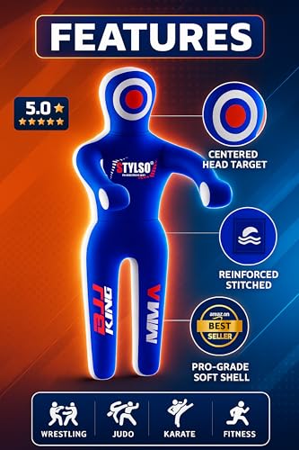 Unfilled Grappling Dummy – Adult Life Size Wrestling & BJJ Training Dummy, MMA Jiu Jitsu Judo Takedown & Throwing Practice, Heavy-Duty Triple-Stitched Canvas Submission Dummy - color: Blue, size: 6ft / 72"