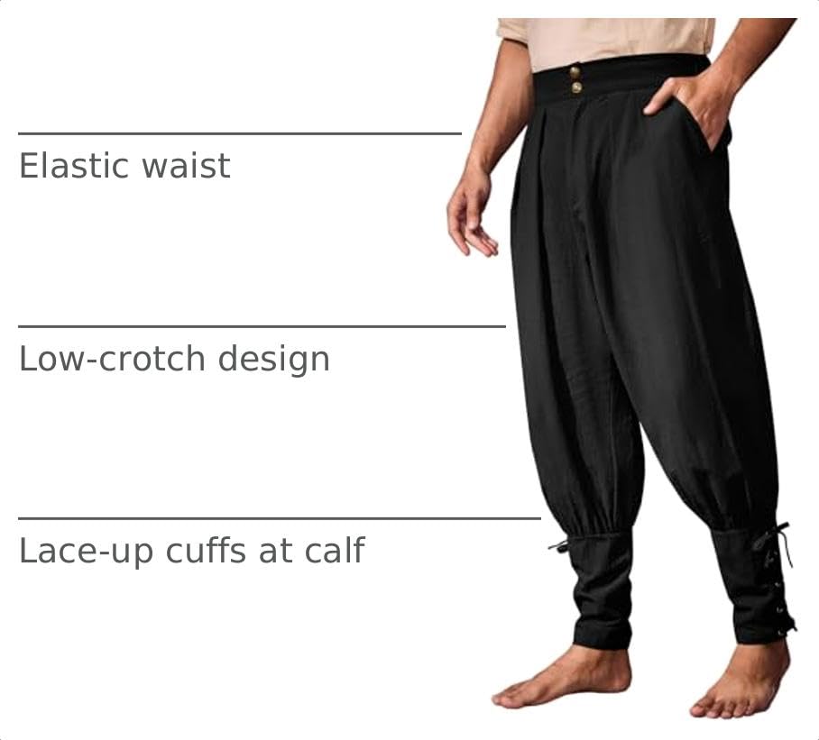 Runcati Mens Medieval Ankle Pants Renaissance Viking Pirate Pants Halloween - color: Black, size: Medium