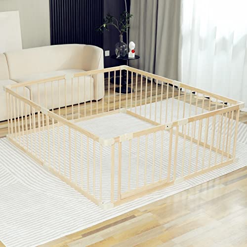 Baby Playpen Play Fence Gate Play Pen Wood Large,Playpens for Babies and Toddlers Kids Indoor,Baby Play Yards Gym - size: 140x200x61 cm