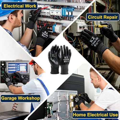 Insulated Electrician Gloves 400V, ASTM D120 Certified Rubber Electrical Gloves, Class 00 High Voltage Resistant Work Gloves, Flame Retardant Non-Slip Shock Protection Safety Gloves, Large