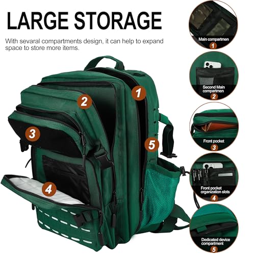 LHI Tactical Military Backpack for Men 25L/45L Large Molle Army Assault Pack 3 Day Hiking Rucksack With Bottle Holder - color: Dark Green, size: 45L