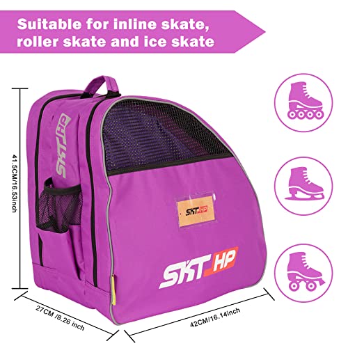 Roller Skate Bag with Adjustable Shoulder Strap for Kids and Adults to Hold Inline Skates and Knee Pads - color: C Purple