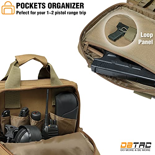 DBTAC Gun Case Bag XS | Tactical 1~2 Pistol Bag Firearm Shooting Case with Lockable Zipper for Shooting Range Outdoor Hunting | US Flag Patch + Universal Holster Included - color: Brown