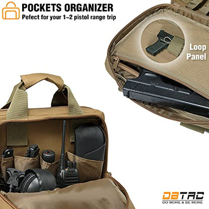 DBTAC Gun Case Bag XS | Tactical 1~2 Pistol Bag Firearm Shooting Case with Lockable Zipper for Shooting Range Outdoor Hunting | US Flag Patch + Universal Holster Included - color: Brown