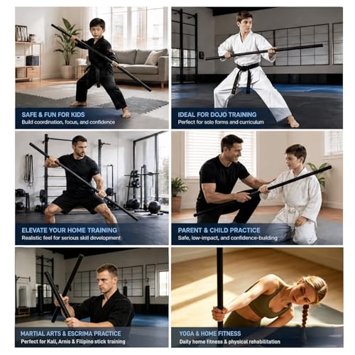 Collapsible Bo Staff 4ft & 6ft Detachable Foam Training Staff – Lightweight with Carry Bag, Safe Non-Slip Thickened Core for Home Practice, Martial Arts Kata Karate Kung Fu for Beginners Kids & Adults