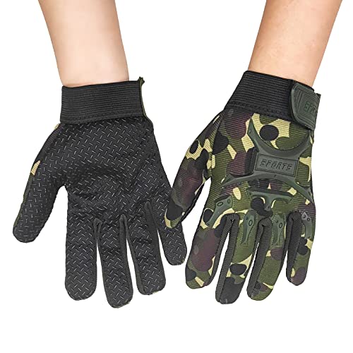 Long Keeper Kids Cycling Tactical Gloves – Boys Sport Climbing Fishing Gloves Anti Slip Full Finger Gloves - color: Camo, size: Small