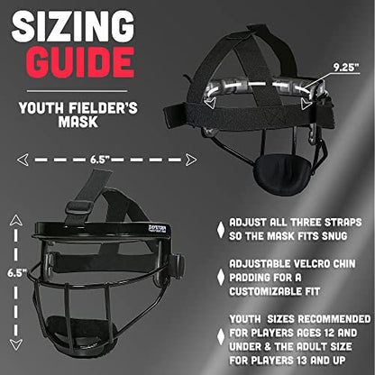 Defender Fielder’s Wire Mask - High-Impact Steel Infielder Face Guard for Softball & Baseball - Adult & Youth Sizes - Lightweight, Maximum Visibility & Secure Fit - color: Black, size: Youth