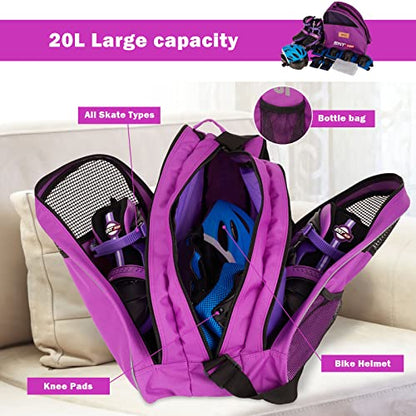 Roller Skate Bag with Adjustable Shoulder Strap for Kids and Adults to Hold Inline Skates and Knee Pads - color: C Purple