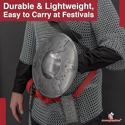 Armory Replicas™ - Battle-Ready Medieval Buckler Shield - 16-Gauge Steel Construction - Functional & Stylish - color: Silver, style: Design 1