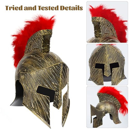 Servllcell Medieval Roman Knight Helmet,Plastic Greek Spartan Gladiator Helmet Medieval Costume Accessories,Halloween Hat - color: Gold Red-f1
