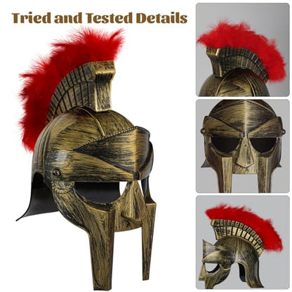 Servllcell Medieval Roman Knight Helmet,Plastic Greek Spartan Gladiator Helmet Medieval Costume Accessories,Halloween Hat - color: Gold Red-c1