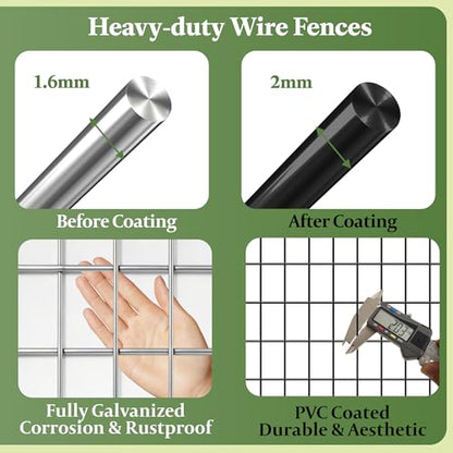 Black PVC Coated Welded Wire Fencing,2"x3" 16 Gauge,60inch H x 100ft L Garden Wire Fence Roll,2/3/4/5/6ft Tall x 50/100 ft Long Hardware Cloth Metal Mesh for Yard,Farm,Chicken,Dog,Vegetable Protection - color: Black, size: 2"x3" 60inx100ft