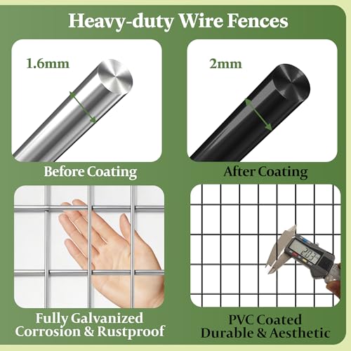 Black PVC Coated Welded Wire Fencing,2"x3" 16 Gauge,60inch H x 50ft L Garden Wire Fence Roll,2/3/4/5/6ft Tall x 50/100 ft Long Hardware Cloth Metal Mesh for Yard,Farm,Chicken,Dog,Vegetable Protection - color: Black, size: 2"x3" 60inx50ft