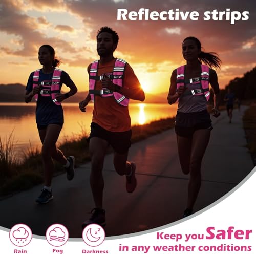 FUFF Weighted Vest Woman, 15 Pound Womens Weight Vest for Walking, Strength Training Weight Vests for Female Men, Reflective Stripe Fitness Body Vest for Workout Running Jogging (Pink)