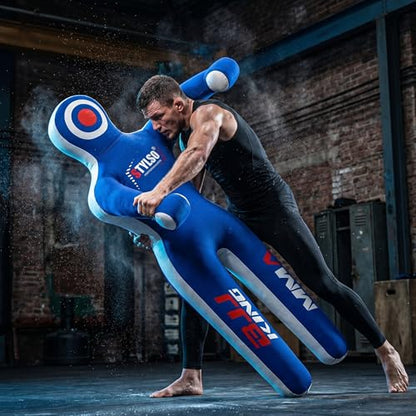 Unfilled Grappling Dummy – Adult Life Size Wrestling & BJJ Training Dummy, MMA Jiu Jitsu Judo Takedown & Throwing Practice, Heavy-Duty Triple-Stitched Canvas Submission Dummy - color: Blue, size: 5ft / 60"