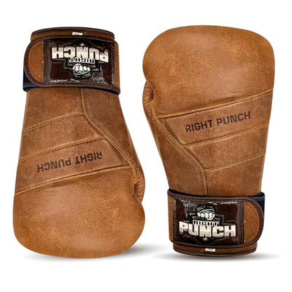 Rightpunch Premium Cowhide Leather Brown Boxing Gloves| Training Boxing Gloves Men & Women | Ideal for Sports & Muay Thai - size: 14OZ