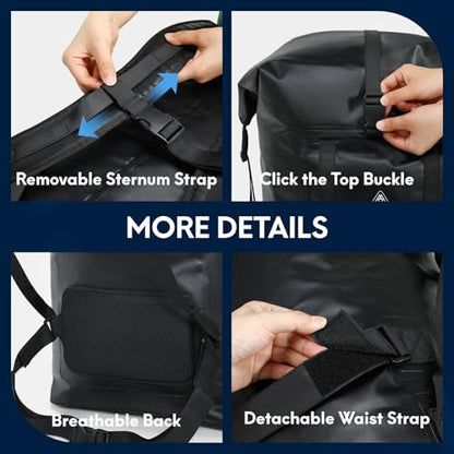 Haimont Large Waterproof Roll Top Dry Backpack 100L, Black - color: Black, size: 100L