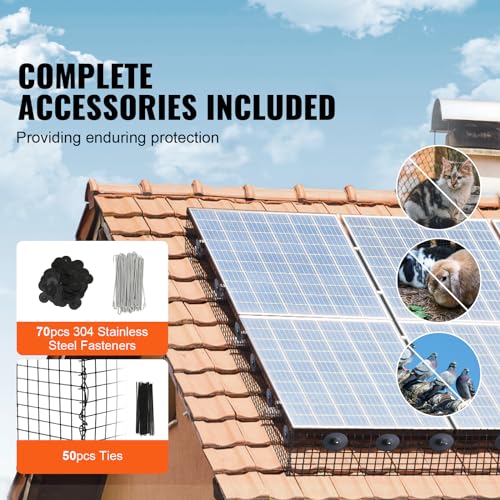 VEVOR 8 inch x 100ft Solar Panel Bird Guard, Critter Guard Roll Kit with 70pcs Aluminum Alloy Fasteners, Solar Panel Guard with Rust-Proof PVC Coating, Max 1/2 inch Wire Roll Mesh - size: 8in x 100ft with 70pcs Fasteners,50pcs Tie Wires