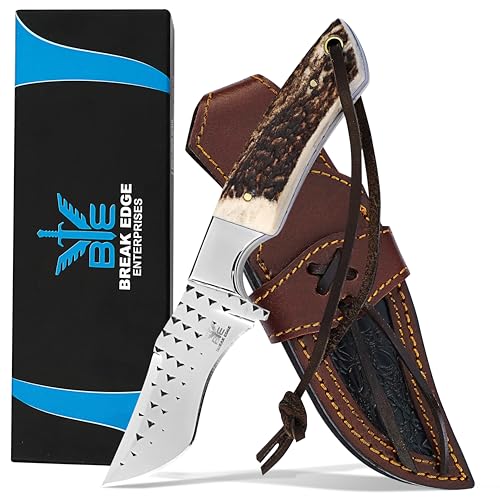 Premium Skinner Cow Boy Knife, Fixed Blade, Deer Antler Hunting Knife With Leather Sheath, Best Gift for Boy Friend. - color: white&Brown