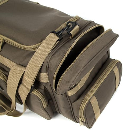 Heavy Duty Range Duffel Quality Tactical Gear Travel Sports Equipment Gym Bag Lockable Zippers with US Flag Patch (27" Khaki) - size: 27" Khaki