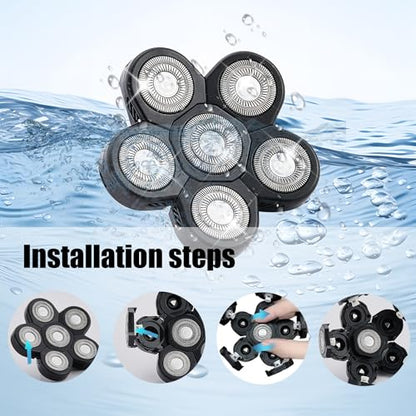 6 Head Shaver Replacement Heads for Many Brands Bald Men's Electric Shaver - color: Black 6 Head/3pcs