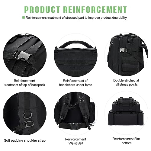 Large Military Tactical Backpack for Men, 40-50L Backpacks for Women, Bug out Bag Army 3 Days Assault Pack Bags Rucksack with Molle System Black - color: Black