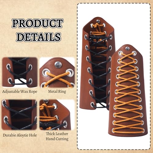 1 Pair Leather Arm Guards Medieval Accessories for Theme Activity - color: Brown-02
