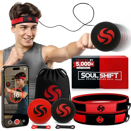 Soul Shift - Boxing Reflex Ball – Dual Competition Set | 2 Adjustable Headbands + 2 Training Balls + App Included | Speed, Agility & Hand-Eye Coordination | MMA Training Equipment - style: App Edition (Competition Pack)