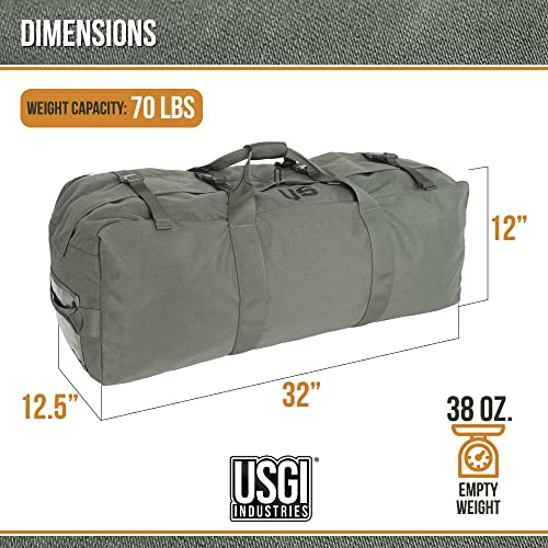USGI Industries Military Style Deployment Duffel Bag for Camping, Hiking & Travel - color: Sage