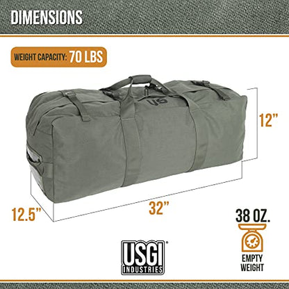 USGI Industries Military Style Deployment Duffel Bag for Camping, Hiking & Travel - color: Sage