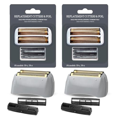 2Pack Gold Pro Foil and Cutters Replacement for Andis TS-1, TS-2 (17150/17155/17200) Shavers. (Foil Replacement x2, inner cutters x4) - size: 1 Count (Pack of 2)