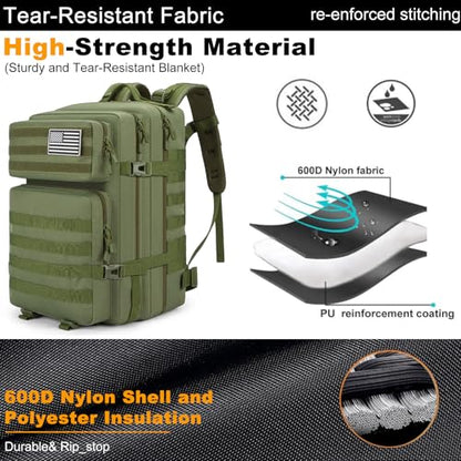 45L Large Tactical Backpack Military MOLLE 3 Day Bug Out Bag - color: Armygreen