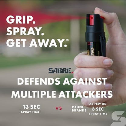 SABRE Pepper Spray & 3-in-1 Stun Gun with Flashlight and Anti-Grab Bar Technology, Self Defense Kit, 35 Bursts, 10 Ft (3 m) Range, 120 Lumens LED Light, Rechargeable Battery (Set of 2)