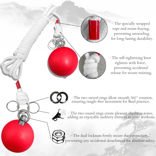 Meteor Hammer Rope Dart with Rubber Exercise Ball - Chinese Kung Fu Martial Arts Soft Training Equipment for Beginners - Extra Cotton Rope Included