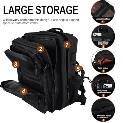 LHI Tactical Military Backpack for Men 25L/45L Large Molle Army Assault Pack 3 Day Hiking Rucksack With Bottle Holder - color: All Black, size: 45L