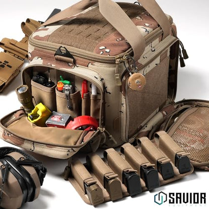 Savior Equipment Specialist Series Tactical Triple Pistol Shooting Range Hunting Duffle Bag Gun Carrying Case, Rigid Compartment Frame, Lockable Zippers - color: Chocolate Chip Camo