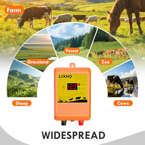 6.2 Miles(10KM) 12KV 2 Joule Electric Fence Energizer Kit, 6-Mile Fence Charger with 656 FT (200m) Polywire & 50 Ring Insulators, Livestock, Farm & Garden Protection, Orange Set