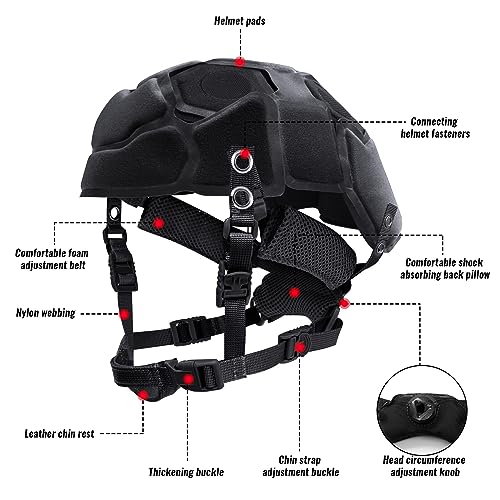 Tactical Helmet Pads and Helmet Chin Strap Replacement Adjustable for Tactical Fast MICH ACH Bump FMA EXF Helmet Replacement Accessories Kit - color: black