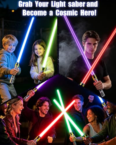 4 Pack 7 Colors Light Up Saber, Extendable Led Light Saber with FX Sound(Motion Sensitive), Galaxy War Fighter Sword Toy for Kids, Halloween Xmas Birthday Present