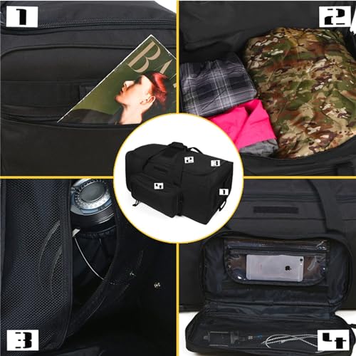 Deployment Bag with Wheels Military Duffle Bag Large Heavy-Duty Bags (Black) - color: Black-1