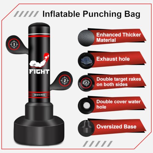 Heavy Freestanding Boxing Bag with Gloves, Pump and Jump Rope, Reflex Ball - color: Red