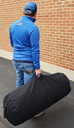 Farm Blue GI Style Zipper Duffel Bag - Large Heavy Duty Army Duffle Bag - Military Grade Cotton Canvas Duffel Bag - Reinforced Camping Bag - Strong Zipper, Center Grab Handle –21” x 36” - Black - color: Black, size: Large