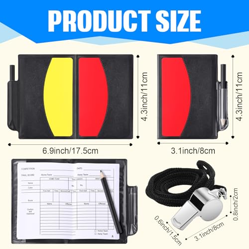 ReliThick 12 Sets Sports Referee Cards with Metal Whistle Referee Kit 12 Referee Soccer Red and Yellow Cards Referee Wallet Notebooks and 12 Coach Whistle for Football Soccer Basketball Game Sports