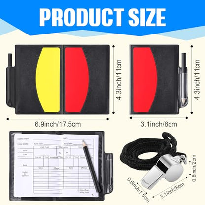 ReliThick 12 Sets Sports Referee Cards with Metal Whistle Referee Kit 12 Referee Soccer Red and Yellow Cards Referee Wallet Notebooks and 12 Coach Whistle for Football Soccer Basketball Game Sports
