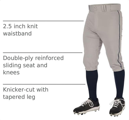 Champro Boys Triple Crown 2.0 Baseball Knickers with Braid - color: Grey, Navy, size: Medium