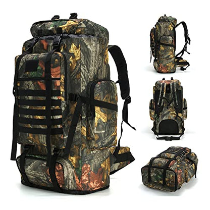 100L Hiking Camping Backpack MOLLE Rucksack Waterproof Traveling Daypack Durable High-Performance Backpack for Backpacking (Leaf camo100L) - color: Leafcamo