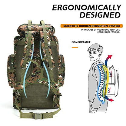 100L Hiking Camping Backpack MOLLE Rucksack Waterproof Daypack for Traveling (Woodland Camo) - color: Woodlandcamo