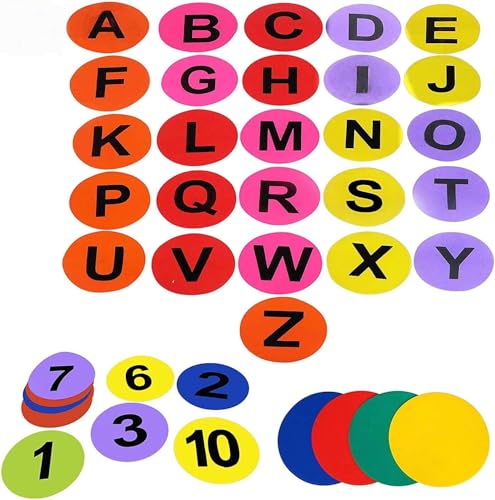 GSi Non-Slip Floor Spot Markers for Sports, Therapy & Classroom - size: 8.⁠ ⁠Round Alphabet Number Combo