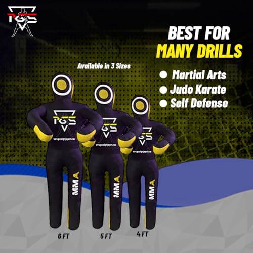 MMA Grappling Dummy Brazilian JIU Jitsu BJJ Punching Bag for Self Defense Wrestling Judo Karate Boxing Throwing Submission Standing Position - UNFILLED - color: Black Yellow, size: 5FT / 59"