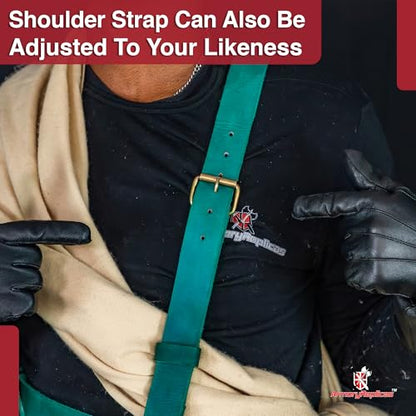 Armory Replicas Handcrafted Rigid Nature Right-Handed Leather Rapier Sword Frog Belt with Adjustable Fit - color: Green